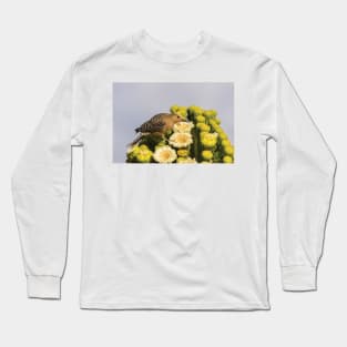 Male Gila Woodpecker Feeding On Cactus Blossom Funny Long Sleeve T-Shirt